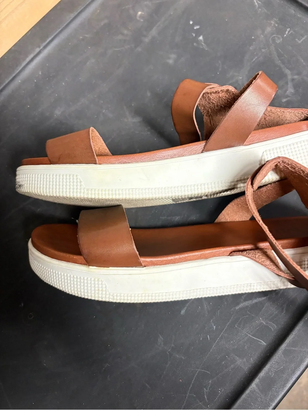 Mia Brown Leather Ankle-Strap Sandals